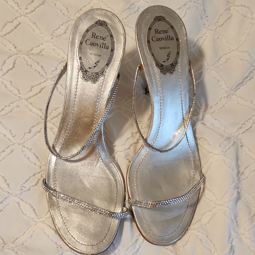 Rene Caovilla Shimmering Silver Heels
